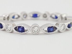 Round Diamond & Blue Sapphire 0.38 ct Eternity Band Ring Platinum Rtl 1,500