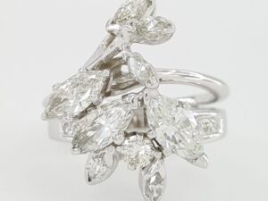 Vintage Marquise & Round Diamond Cocktail Statement Ring 1.8 ct 14k White Gold