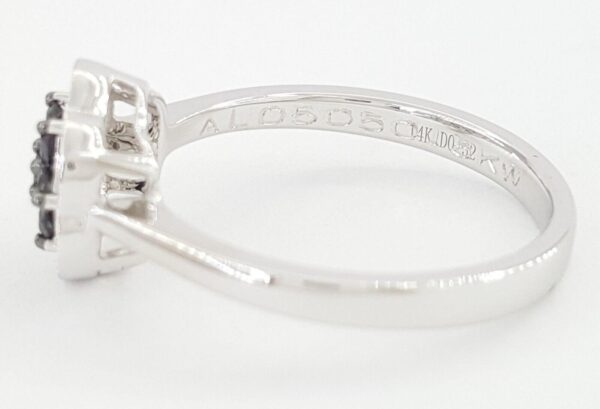 Natural Black & White Diamondm Flower Halo Ring 14Kt White Gold 0.32 ctw