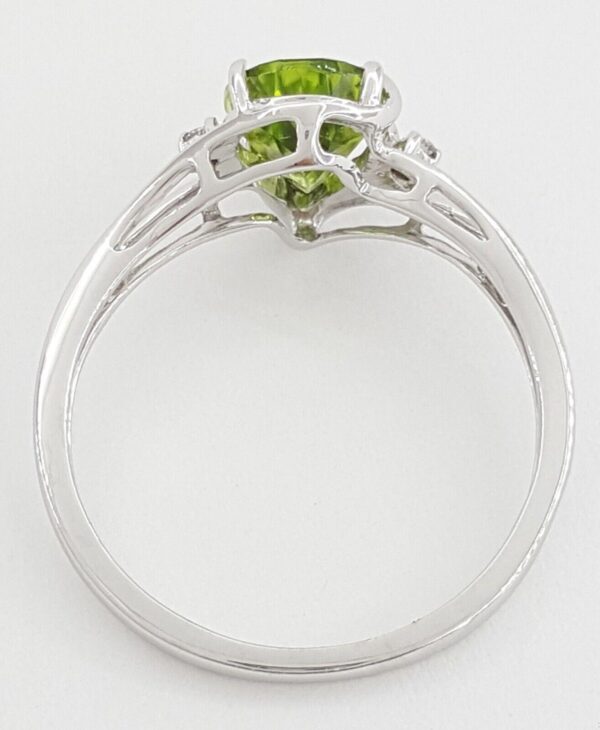 Pear Shape Peridot & Round Diamond Ring 14k White Gold 1.5 ct