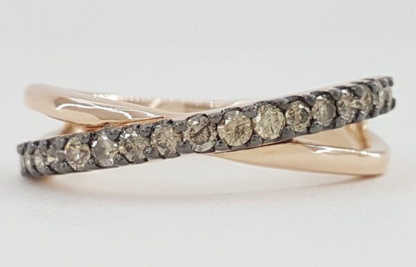 Chocolate Round Diamond Crossover Stackable Ring 0.4 ct 10K Rose Gold
