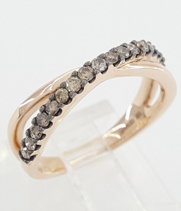 Chocolate Round Diamond Crossover Stackable Ring 0.4 ct 10K Rose Gold