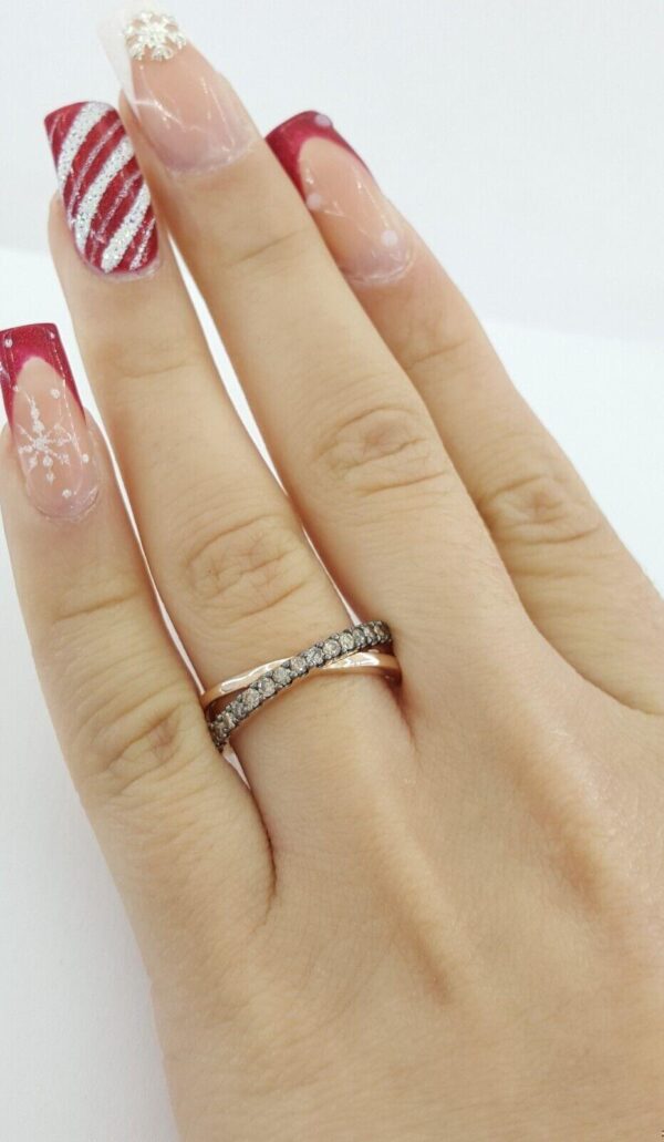 Chocolate Round Diamond Crossover Stackable Ring 0.4 ct 10K Rose Gold