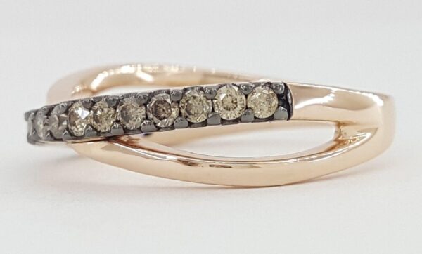 Chocolate Round Diamond Crossover Stackable Ring 0.4 ct 10K Rose Gold