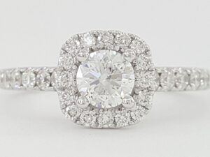 Round Brilliant Diamond Halo Engagement Ring 1.08 ct 14k White Gold