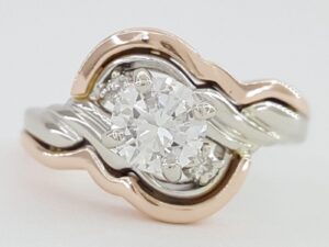 Round Diamond By-Pass Solitaire Engagement Ring 0.59 ct 14k White & Rose Gold