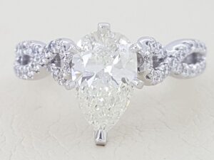 Gabriel & Co Pear Diamond Crossover Engagement Ring 1.55 ct 14k White Gold 10k