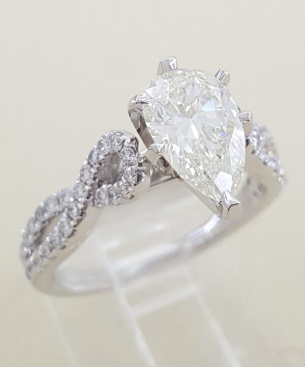 Gabriel & Co Pear Diamond Crossover Engagement Ring 1.55 ct 14k White Gold 10k