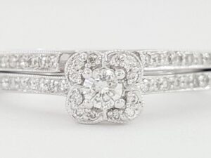 Round Brilliant Diamond Halo Engagement Wedding Ring Set 0.32 ct 14K White Gold