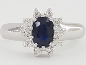 Oval Midnight Blue Sapphire Diamond Halo Ring 1.18 ct 14k White Gold Rtl 1,497