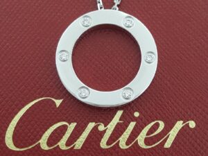 Cartier Love 6 Diamonds 18K White Gold Necklace 0.18 ct 23.6 mm 14 Grams 16"