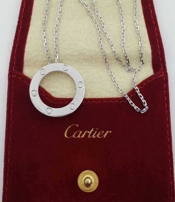 Cartier Love 6 Diamonds 18K White Gold Necklace 0.18 ct 23.6 mm 14 Grams 16"