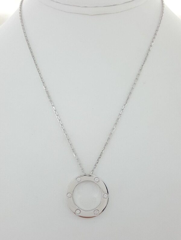Cartier Love 6 Diamonds 18K White Gold Necklace 0.18 ct 23.6 mm 14 Grams 16"