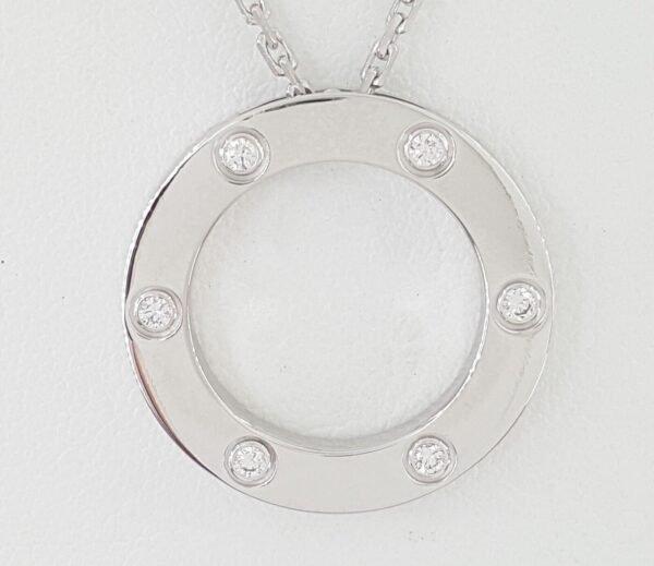 Cartier Love 6 Diamonds 18K White Gold Necklace 0.18 ct 23.6 mm 14 Grams 16"