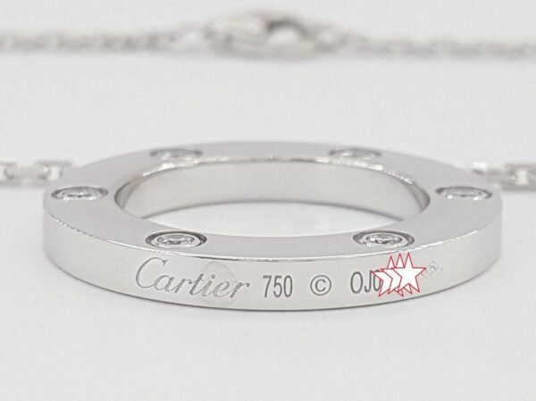 Cartier Love 6 Diamonds 18K White Gold Necklace 0.18 ct 23.6 mm 14 Grams 16"
