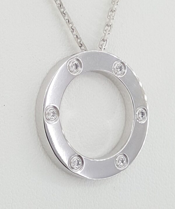 Cartier Love 6 Diamonds 18K White Gold Necklace 0.18 ct 23.6 mm 14 Grams 16"