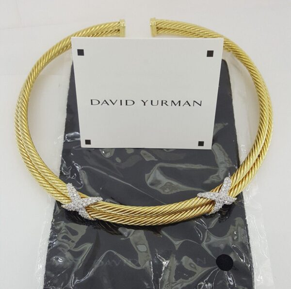 David Yurman 18K Gold Double Cable Chocker "X" Diamond Necklace 1.25 ct 73 Grams