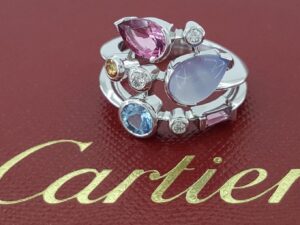 Vintage Cartier Meli Melo Diamond & Multicolor Gemtones Platinum Ring Sz 52 US 6