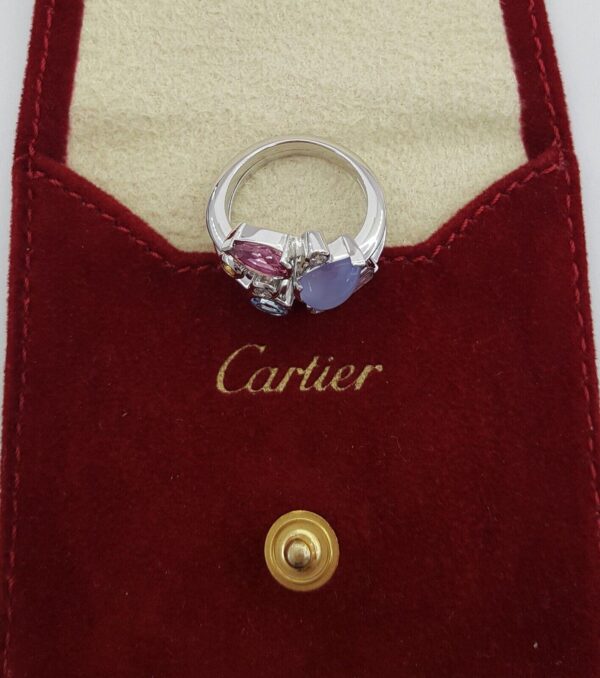 Vintage Cartier Meli Melo Diamond & Multicolor Gemtones Platinum Ring Sz 52 US 6