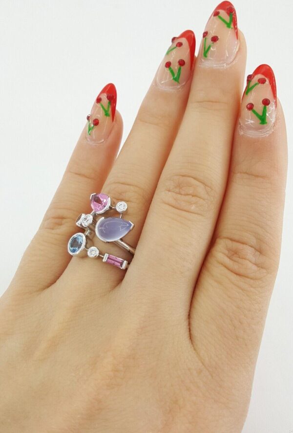 Vintage Cartier Meli Melo Diamond & Multicolor Gemtones Platinum Ring Sz 52 US 6