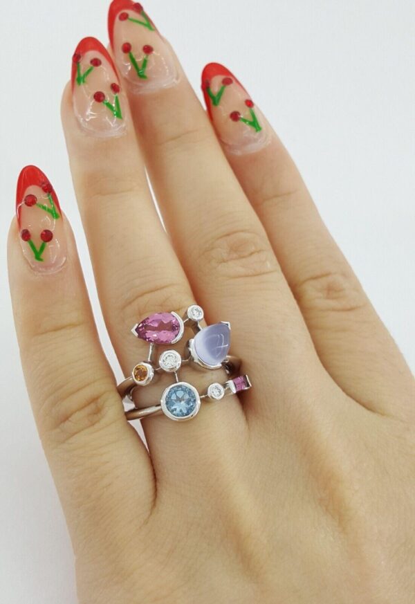 Vintage Cartier Meli Melo Diamond & Multicolor Gemtones Platinum Ring Sz 52 US 6