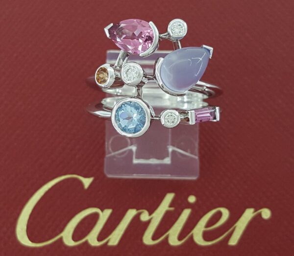 Vintage Cartier Meli Melo Diamond & Multicolor Gemtones Platinum Ring Sz 52 US 6