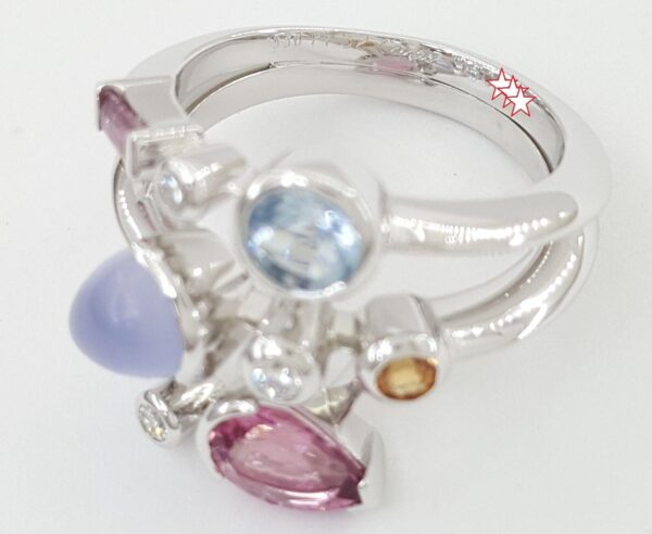 Vintage Cartier Meli Melo Diamond & Multicolor Gemtones Platinum Ring Sz 52 US 6