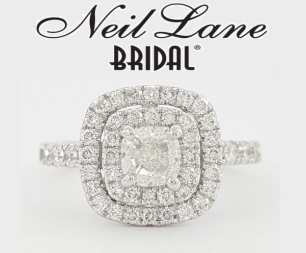 Neil Lane Cushion Diamond Double Halo Engagement Ring 1.2 ct 14K White Gold