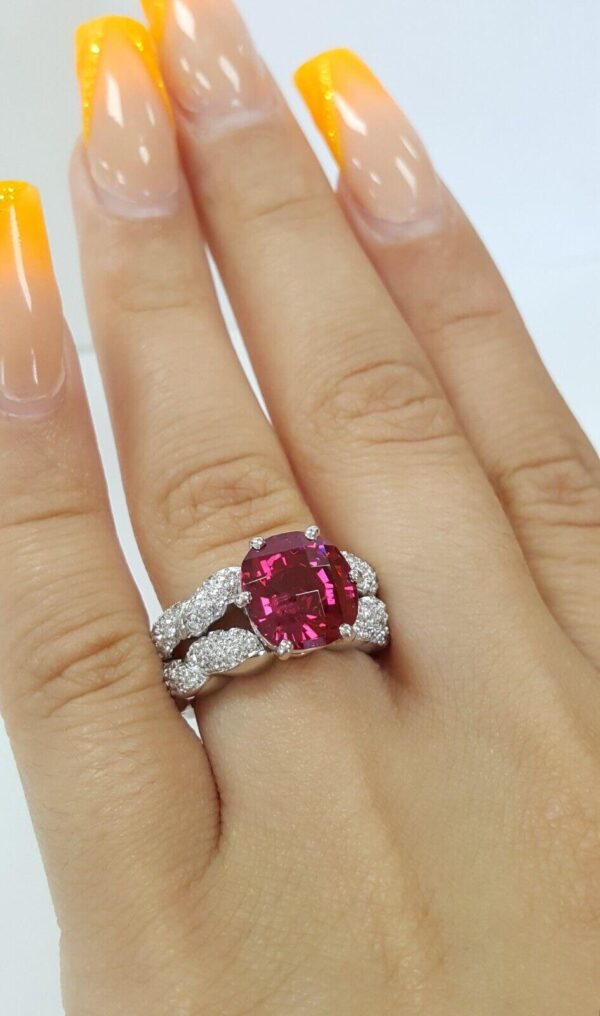 Cushion Cut Red Spinel 4.5 ct & 0.5 ct Pave Diamond Platinum Ring