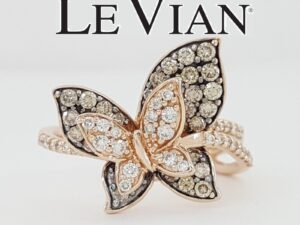 LeVian Chocolate & Nude Diamond Butterfly Statement Ring 1 ct 14K Rose Gold