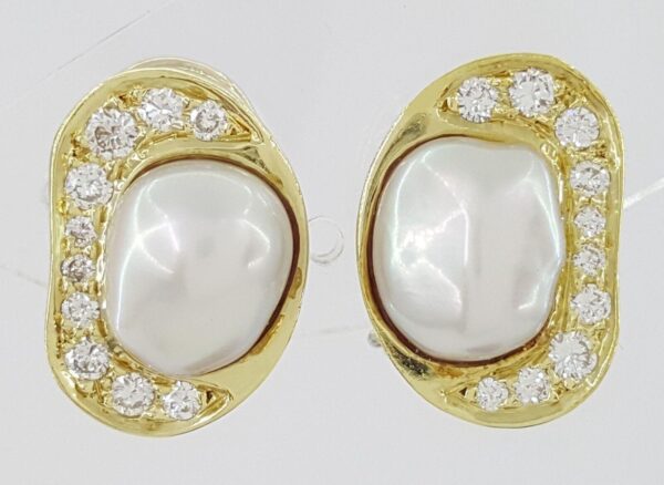 Tiffany & Co Vintage Earclips Clip-On Earrings Pearl 0.5 ct Diamond 18K Gold