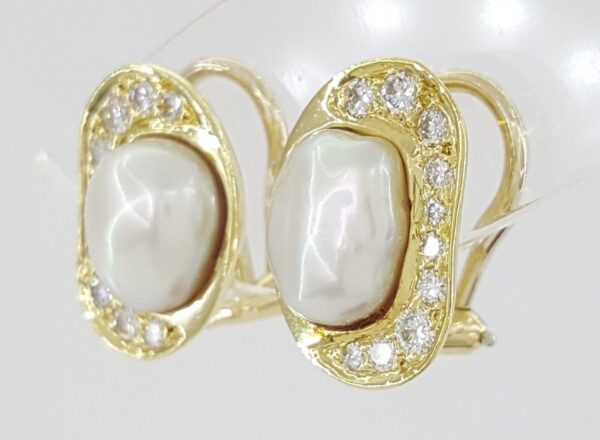 Tiffany & Co Vintage Earclips Clip-On Earrings Pearl 0.5 ct Diamond 18K Gold