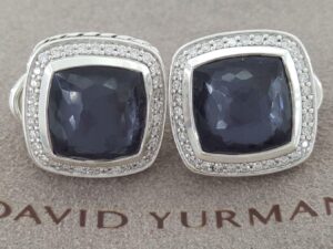 David Yurman Sterling Silver Albion 11mm Hematite & Diamond Clip-On Earrings