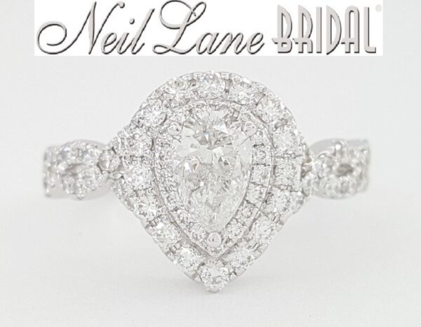 Neil Lane Pear Diamond Halo Crossover Engagement Ring 1.14 ct 14k Rtl 4.3k