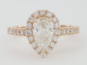 Pear & Round Diamond Halo 14k Rose Gold Engagement Ring 1.4 ct