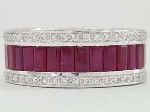 Baguette Ruby & Diamond Full Circle Eternity Ring 4.6 ct 18k White Gold Rtl 10K