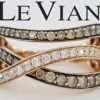 LeVian 3/4 ct Chocolate & Nude Diamond 3-Row Statement Ring 14K Rose Gold
