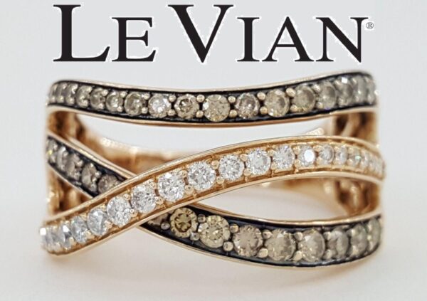 LeVian 3/4 ct Chocolate & Nude Diamond 3-Row Statement Ring 14K Rose Gold