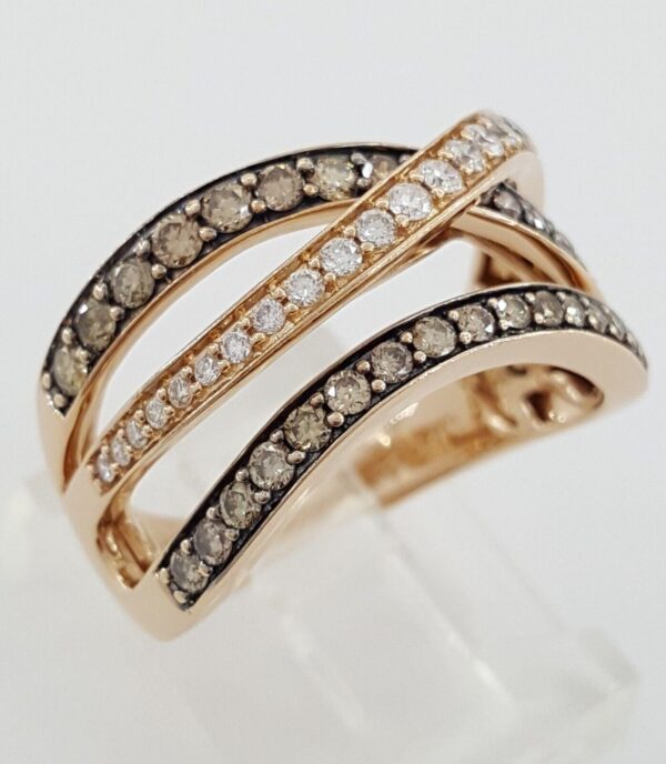 LeVian 3/4 ct Chocolate & Nude Diamond 3-Row Statement Ring 14K Rose Gold