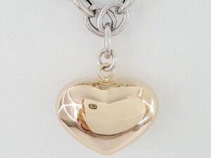 Italian White & Rose Gold Heart Necklace 14K 16.8 mm 17" 15 Grams Retail 2,200