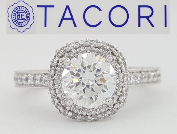 Tacori Crescent Semi-Mount Round Diamond 0.52 ct 18k White Gold Engagement Ring