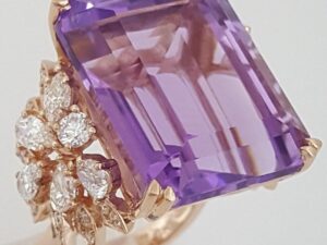 14K Rose Gold Amethyst & Natural Diamonds 25.85 ct Statement Ring