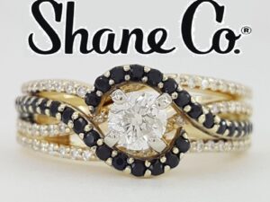 Shane Co Round White & Black Diamond Halo 1 ct 14K Yellow Gold Engagement Ring