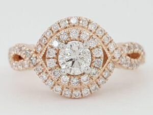 Crossover Double Halo 0.8 ct Round Diamond 14k Rose Gold Engagement Ring