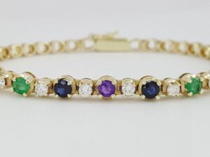 Diamond Ruby Emerald Sapphire Amethyst Tennis Bracelet 1.35 ct 14k Gold 7"