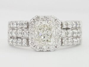 Rectangular Radiant Cut Diamond Halo Engagement Ring Set 1.8 ct 18k 14k Rtl 10k