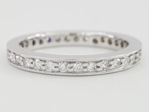 Round Diamond Eternity Wedding Band Ring 0.5 ct 14k W Gold Milgrain Edge 2.6mm