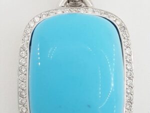 Reconstituted Turquoise & Diamond Halo Slider Pendant 1 ct 18K Gold