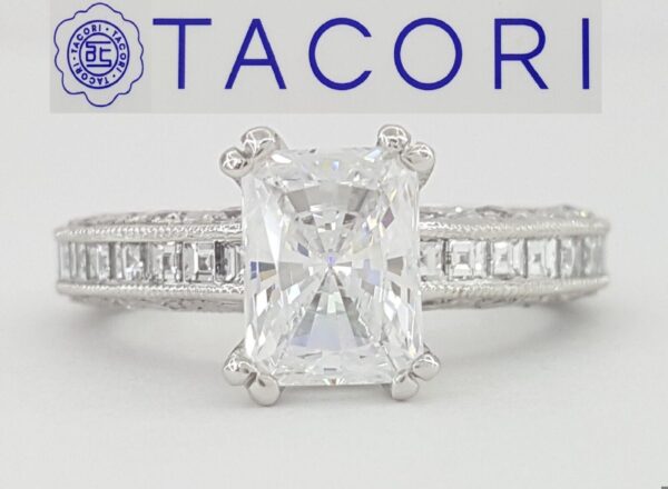 TACORI Emerald Radiant Cut Platinum Semi-Mount Diamond Engagement Ring 1.65 ct