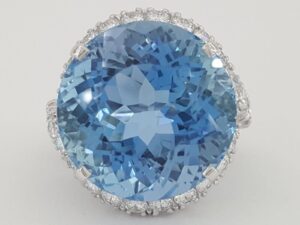 Raymond Yard Aquamarine & Diamond Halo Platinum Statement Cocktail Ring 29.4 ctw